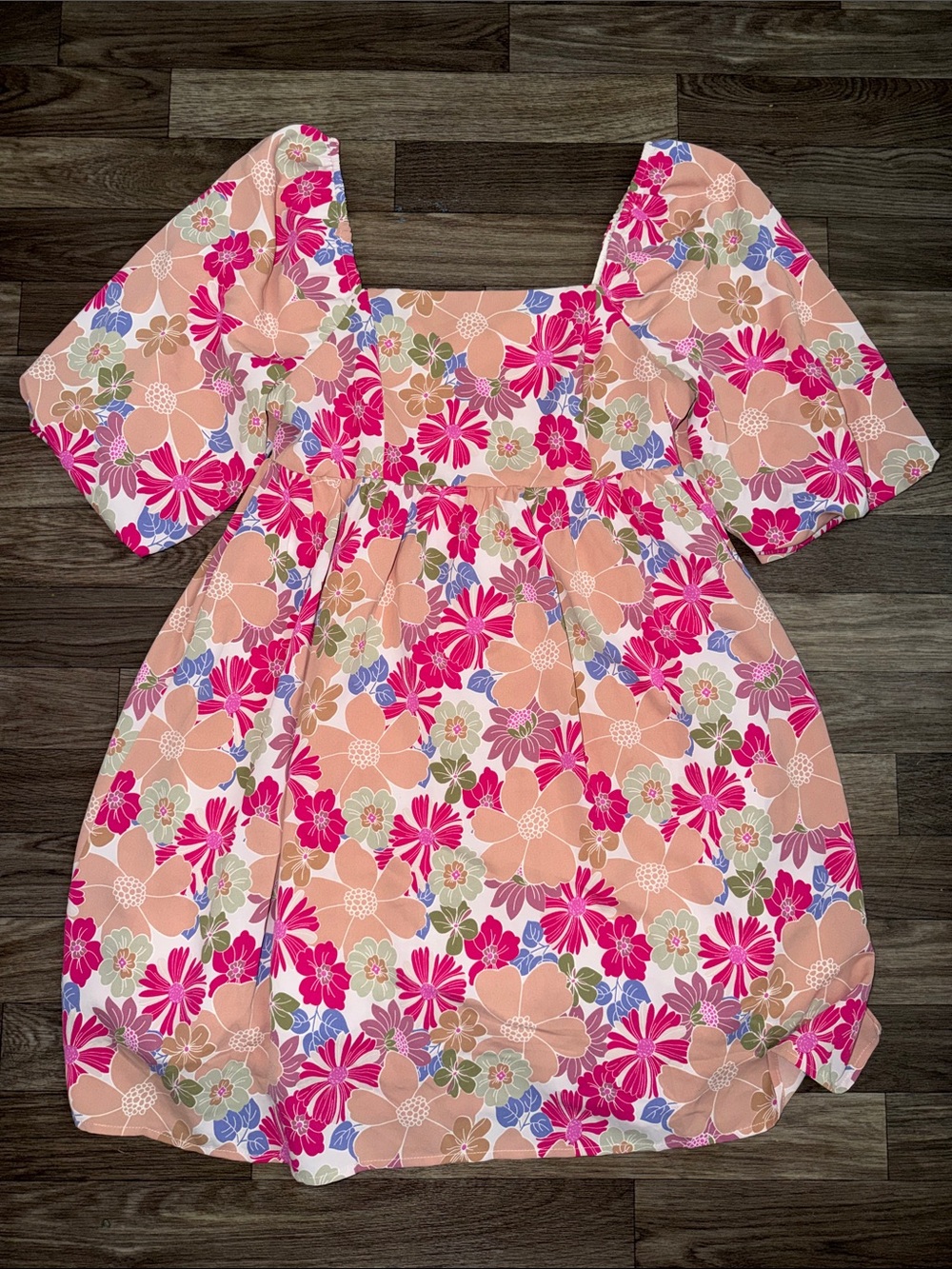 Girls Floral Puff-Sleeve Dress - Pink Peach